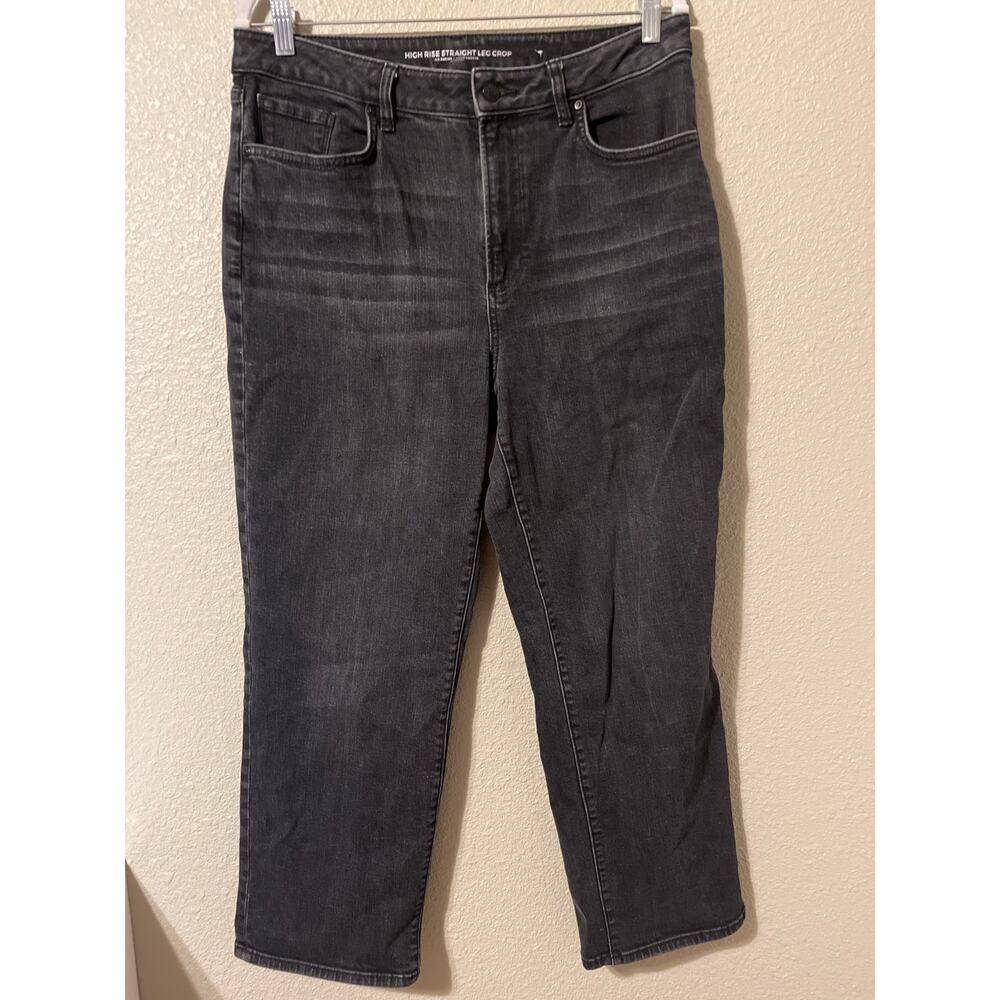 Chicos brand womens highrise straight leg crop jeans, black size 12 regular